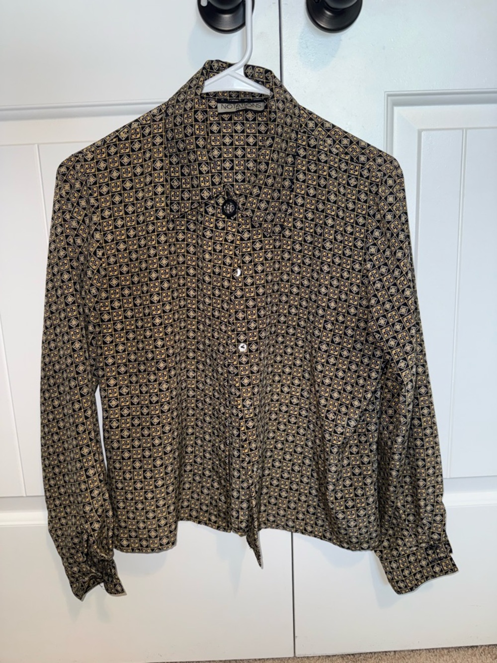Notations Black and Gold Geometric Print Men's Button-Down Shirt